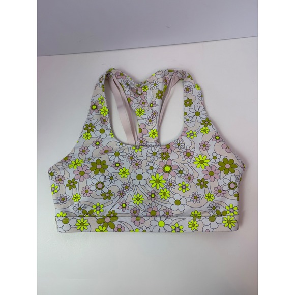 Fabletics Other - Fabletics Retro Floral Sports Bra Neon Yellow Green Racerback Activewear Small